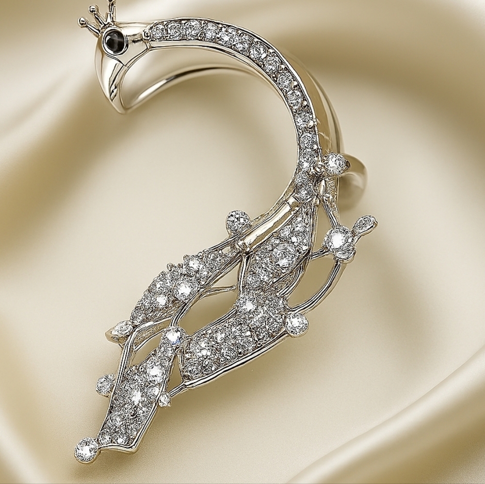 Crystal Peacock Ear Cuff Silver Candie’s Regal Statement Fashion Jewelry Women
